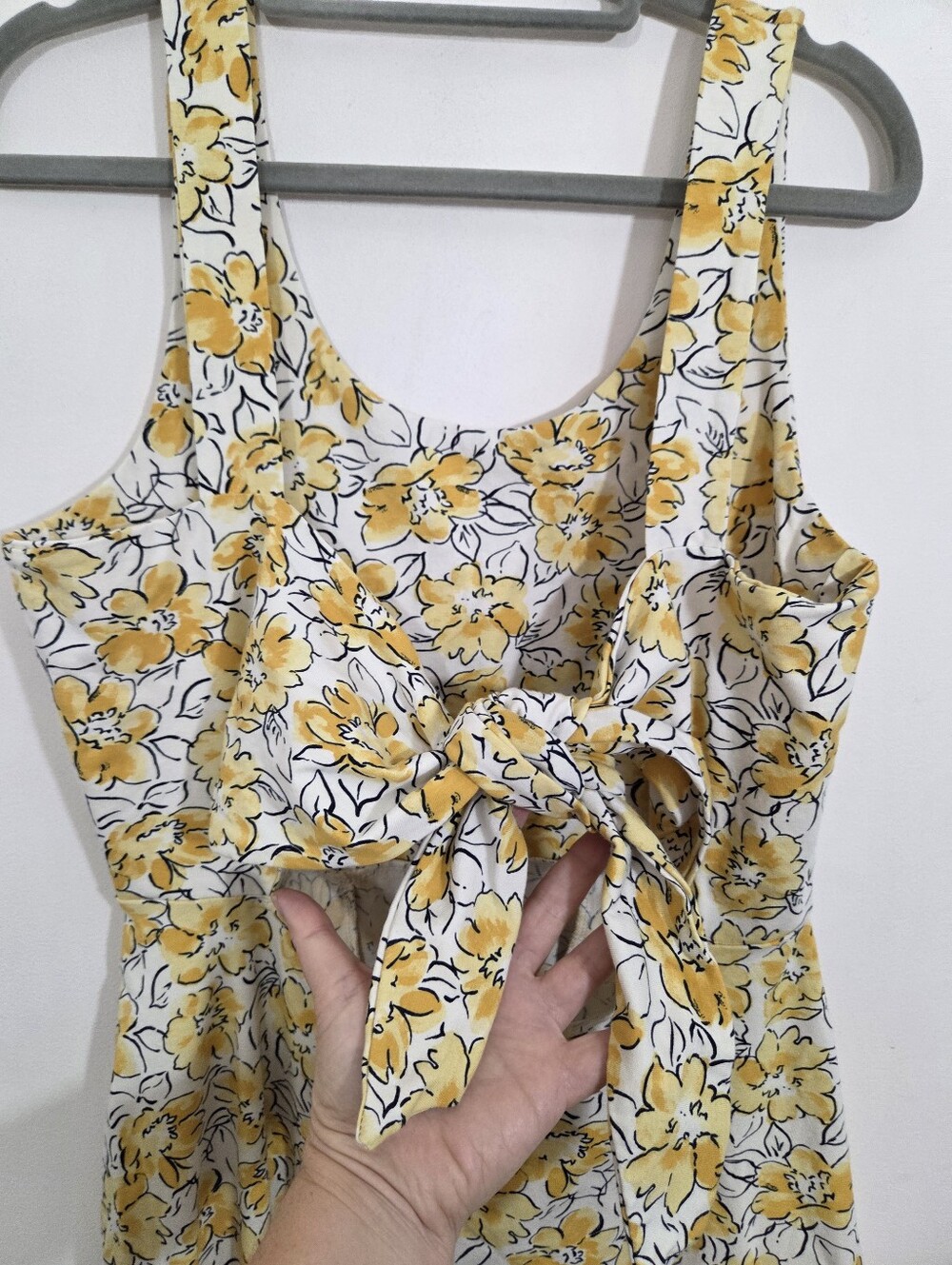PACT Fit & Flare Tie Back Dress Reverie Floral Yellow Print Medium Cottagecore - Picture 5 of 10
